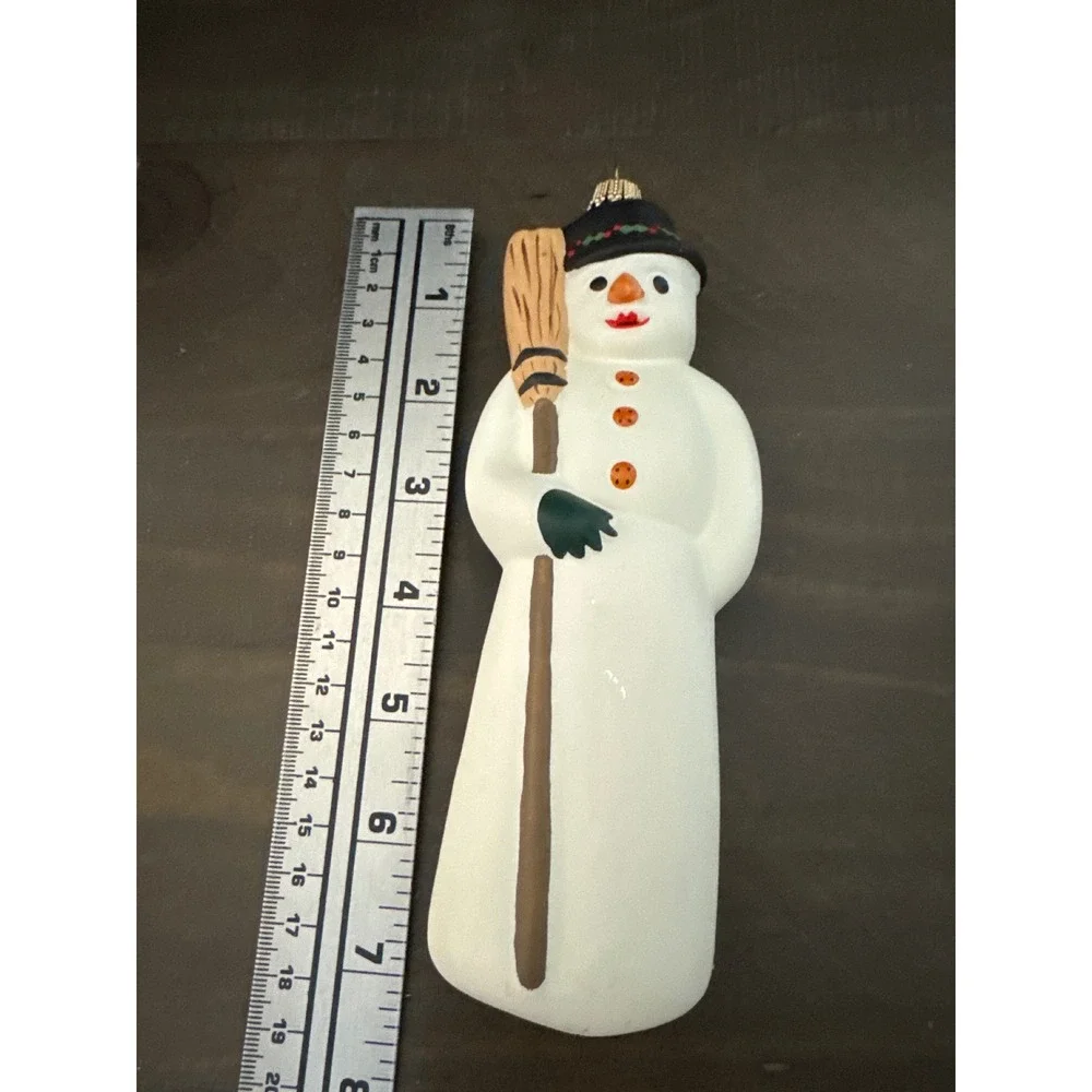 Vaillancourt Folk Art 1998 Glass Snowman Broom Ornament Germany VFA White